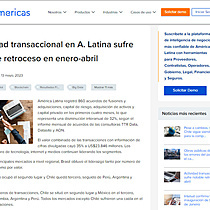 Actividad transaccional en A. Latina sufre notable retroceso en enero-abril